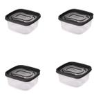 Kit 4 Pote de Alimentos Quadrado Com Tampa 1,1L Transparente