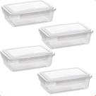 Kit 4 Pote de Plástico Alimentos Retangular C/ Travas 1,1 L