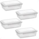 Kit 4 Pote de Plástico Alimentos Retangular C/ Travas 1,1 L