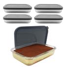Kit 4 Pote De Vidro Com Tampa Hermética Retangular Forno Microondas 1500ml