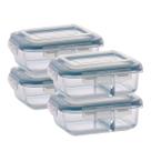 Kit 4 Pote de Vidro Hermético Com Divisoria 640ml Marmita