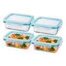 Kit 4 Pote de Vidro Marmita Hermético Retangular com Tampa Azul Vedação 400ml Em Casa Tem