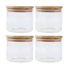 Kit 4 Pote Hermético C/ Tampa De Bambu 250 Ml Vidro Borossilicato