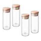 Kit 4 Pote Multiuso Vidro Tampa Bambu 480ml Tempero Organizador Alimento Cozinha Mantimento Café Chá