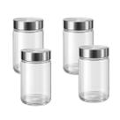 Kit 4 Pote Organizador Alimentos Vidro Tampa Inox 1250ml Biscoito Utensílio Porta Multiuso Mantimento