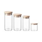 Kit 4 Pote Organizador Cozinha Despensa Alimento Utensílio Multiuso Porta Mantimento Vidro Tampa Bambu