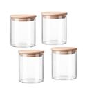 Kit 4 Pote Organizador Vidro Mantimentos Alimento Cozinha Armario Apartameto Casa Tampa Bambu 630ml