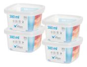 Kit 4 Pote Quadrado 380ml Armazenamento Alimento Bpa Free