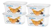 Kit 4 Pote Retangular Alimento 2l Armazenamento Bpa Free