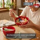 Kit 4 Pote Sobremesa Grande Com 4 Colheres para Frutas em Formato de Maçã Cor Vermelha