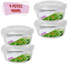 Kit 4 Pote Tampa Hermetica 400ml Redondo de Vidro Multiuso