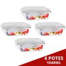 Kit 4 Pote Tampa Hermetica Retangular Vidro 1040ml Multiuso
