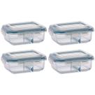 Kit 4 Pote Vidro Retangular Divisória Tampa Hermética 1040ml