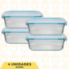Kit 4 Pote Vidro Tampa Hermético 640ML Marmita/Lanche - PCT