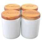 Kit 4 Potes 200ml p/ temperos - condimentos - Potes Porcelana Tampa Madeira Teca