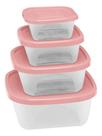 Kit 4 Potes 230/390/690/1200ml Bpa Free Para Alimentos Rose - Vermelho