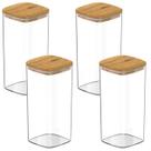 Kit 4 Potes Acrilico Tampa Bambu Hermetico 340ml Mantimentos