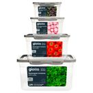 Kit 4 Potes Com Tampa e Trava 500ml, 900ml, 2,2L e 4,4L Cinza