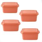 Kit 4 Potes Cor salmão Quadrado Plástico 550ml MB Plástico