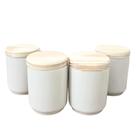 Kit 4 Potes de Porcelana para Condimentos e Mantimentos 150ml com Tampa de Pinus Kit 4 Potes de Porcelana para Condimentos e Mantimentos 150ml com Tampa de Pinus