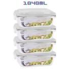 Kit 4 Potes de Vidro 1040ml Marmita Tampa Plastico 4 Travas