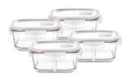 Kit 4 Potes De Vidro Borossilicato Herméticos Com Tampa E Divisória 520Ml Dynasty