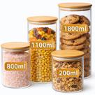 Kit 4 Potes de Vidro Borossilicato Liso Tampa Bambu Hermético Organização Cozinha Alimentos Temperos Condimentos 200_800_1100_1800ml Kit 4 Potes de Vidro Borossilicato Liso Tampa Bambu Hermético Organização Cozinha Alimentos Temperos Condimentos 200_800_1100_1800ml