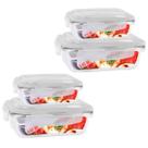 Kit 4 Potes de Vidro Hermetico 2 Tamanhos Retangular Marmita