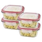 Kit 4 Potes De Vidro Hermético Quadrado Tampa Lock Marmita Mantimento 800ml