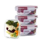 KIT 4 Potes de Vidro Quadrado com Tampa Hermética 520ml