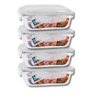 KIT 4 Potes de Vidro Retangular com Tampa Hermética 640ml