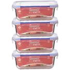 Kit 4 Potes De Vidro Retangular Tampa Hermética 560ML