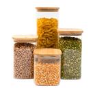 Kit 4 potes de vidro tampa de bambu herméticos quadrados - Tüd