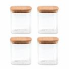 Kit 4 Potes Hermético Quadrado Vidro Borossilicato com Tampa Bambu 235ml- Tuut
