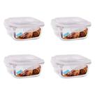 Kit 4 Potes Hermético Quadrado Vidro Freezer Micro-ondas Marmita Com Tampa Transparente 800ML Cor:Incolor