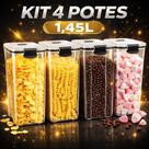Kit 4 Potes Herméticos 1,45 Litro Tampa De Vedação Empilhável Cor Incolor