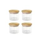 Kit 4 Potes Herméticos de Vidro com Tampa de Bambu 450ml