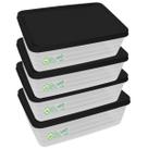 Kit 4 Potes Herméticos Empilháveis 1,4L Tampa Preta Trava Marmita Conserva Alimento Freezer Geladeira Lava-Louça