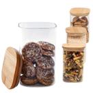 Kit 4 Potes Herméticos Quadrado Vidro Tampa De Bambú 700ML