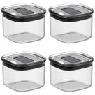 Kit 4 Potes Herméticos Quadrados 450ml com Tampa Vedação Dupla Empilháveis para Organização Alimentos Secos Grãos Mantimentos Cozinha Armário