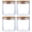 Kit 4 Potes Herméticos Vidro Tampa Bambu 10 x 10 cm 650ml