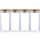 Kit 4 Potes Herméticos Vidro Tampa Bambu 15 x 6,5 cm 400ml