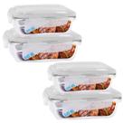 Kit 4 Potes Marmita Fit Tampa Hermetico Retangular 370ml640ml 2 Modelos