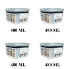 Kit 4 Potes Para Mantimentos Hermético Quadrado Empilhável De 480ml Código 1161 - Paramount Plásticos
