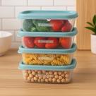 Kit 4 Potes Plásticos Cozinha Alimento 280ml Com Tampa Verde