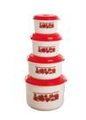 Kit 4 Potes Redondos Branco Tampa Vermelha Flor