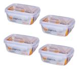 Kit 4 Potes Retagulares Fliplock Em Plástico 400ml Rischioto