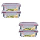 Kit 4 Potes Retangular 4 Travas Marmita Canelado 1520ml