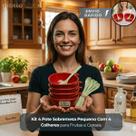 Kit 4 Potes Sobremesa Pequena Com 4 Colheres para Frutas em Formato de Maçã Cor Vermelha