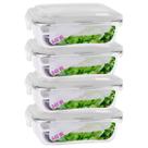 Kit 4 Potes Tampa Hermetica 4 Travas Retangular Vidro 640ml Kit 4 Potes Tampa Hermetica 4 Travas Retangular Vidro 640ml